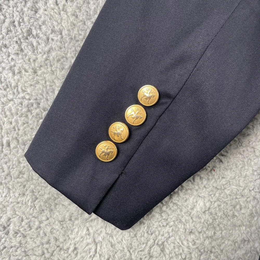 Hart Schaffner Marx Gold Blazer Mens 42R Navy Blue Sport Coat Vintage Jacket USA